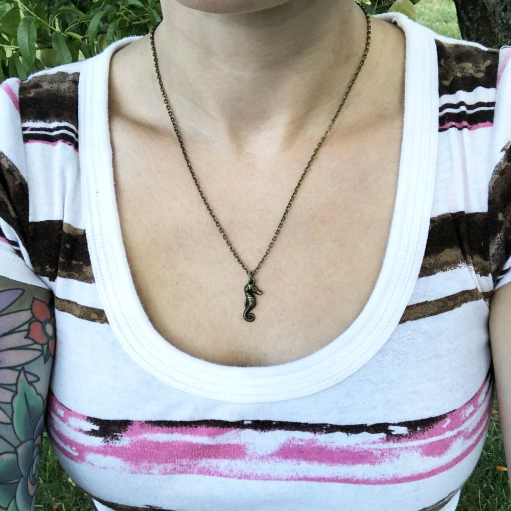 Antique Brass Seahorse Necklace